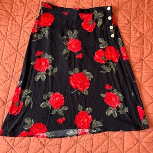Vintage Floral Black and Red Women's Skirt